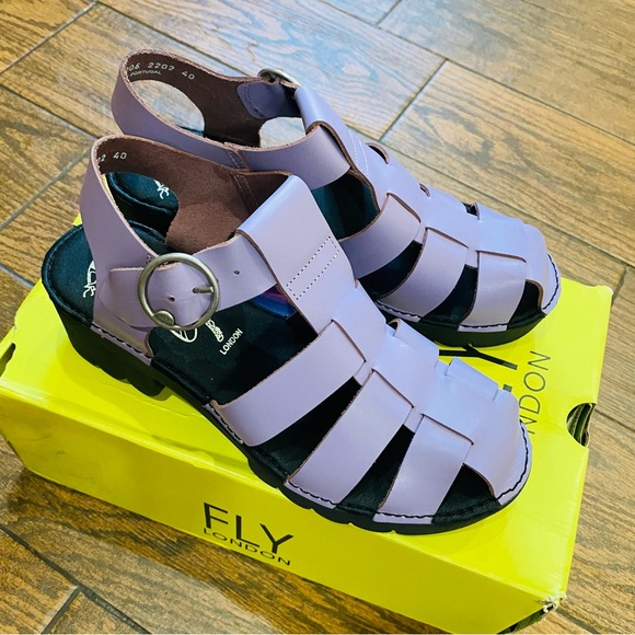 Fly London Purple Leather 90s Platform Sandals - Picture 10 of 15